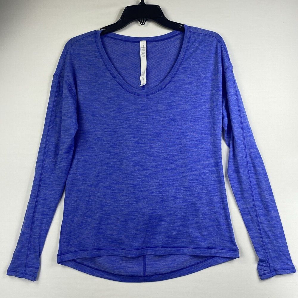 Lululemon Lost In Pace Shirt Size 4 Long Sleeve Heathered Blue